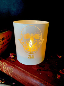 White Skull Single Moth Etched Candle